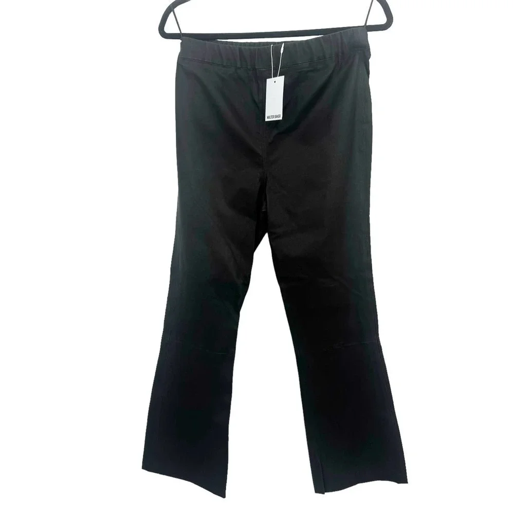 Walter Baker Stretch Lamb Leather Lori Pant Pull-On Mocha Black Size L NWT